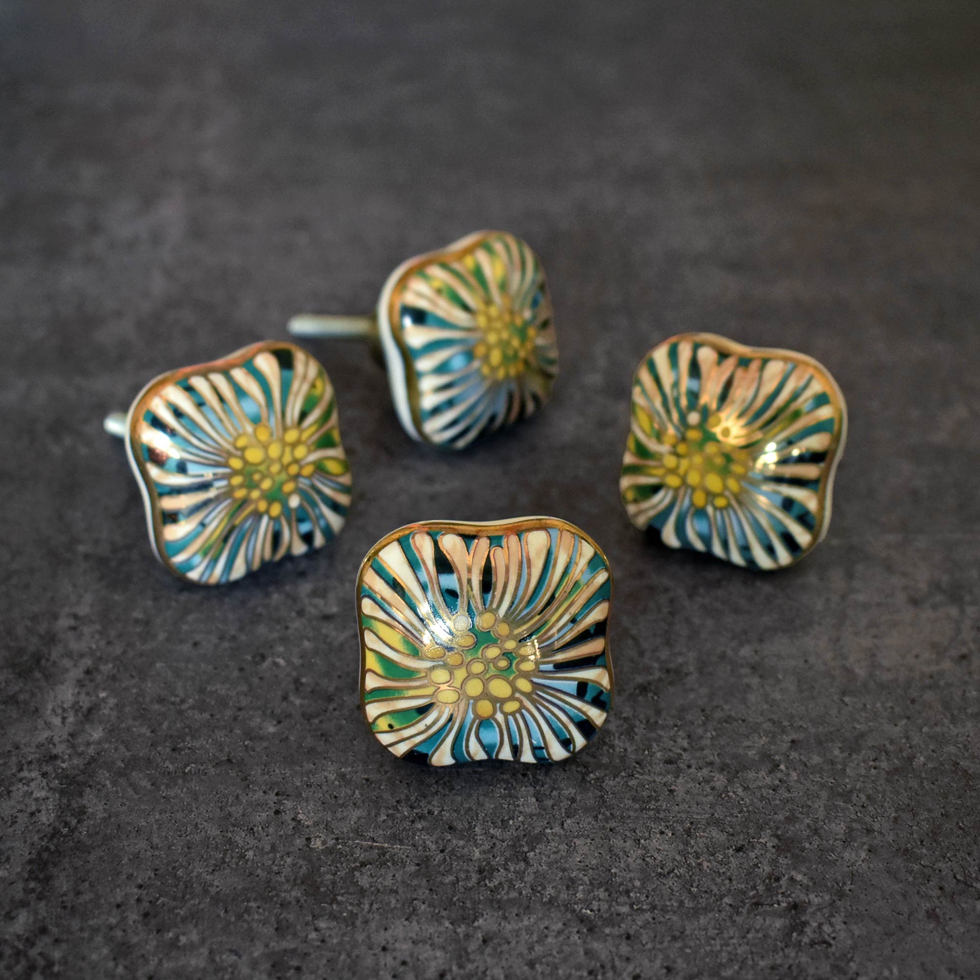 Botanical Lattice Ceramic Cabinet Dresser Knob