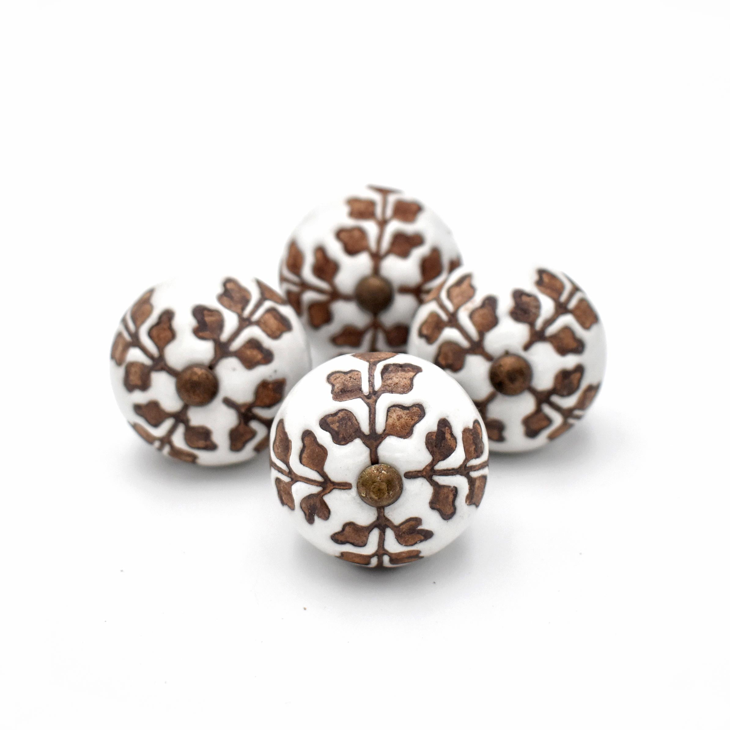 Chandrika White Brown Flower Ceramic Knob