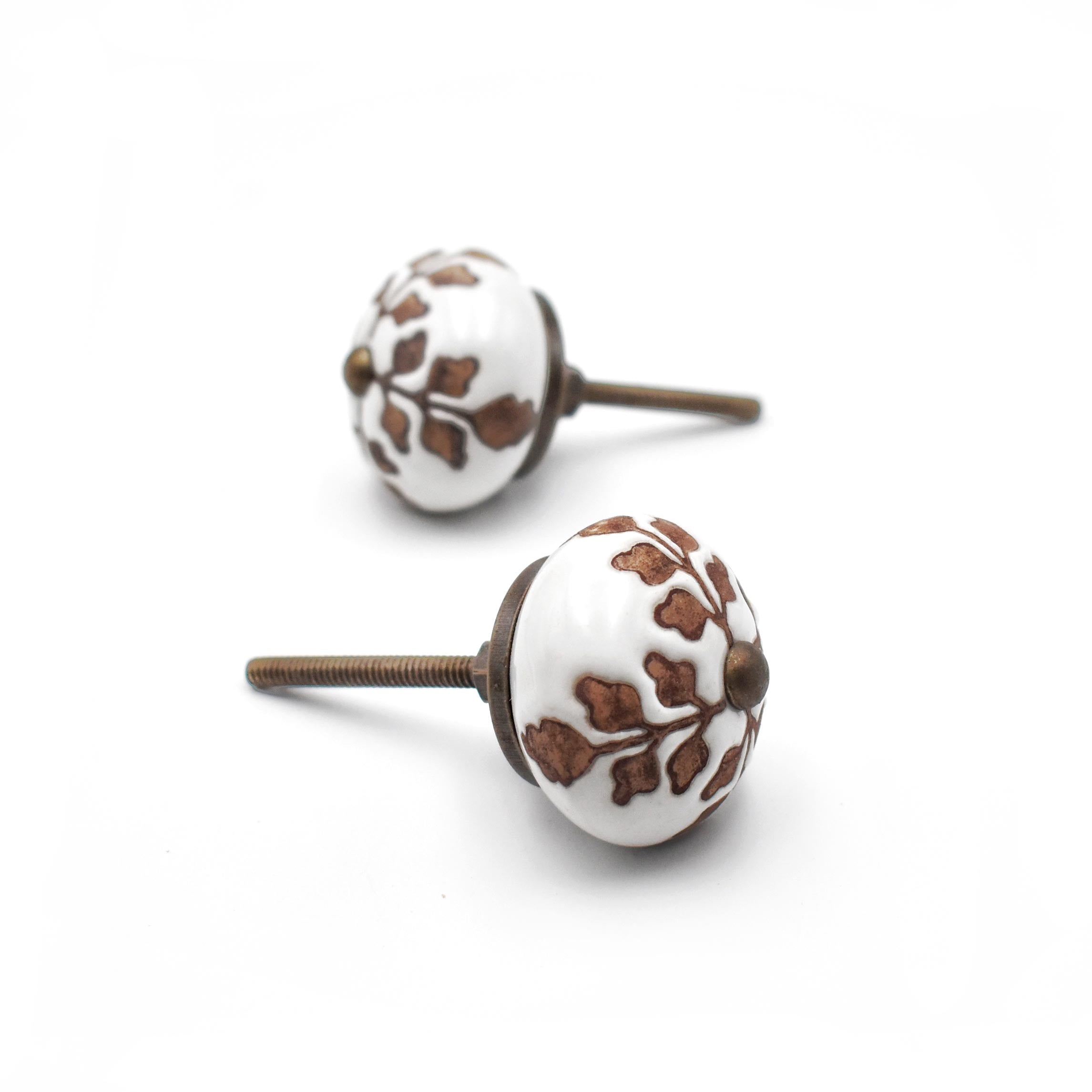 Chandrika White Brown Flower Ceramic Knob