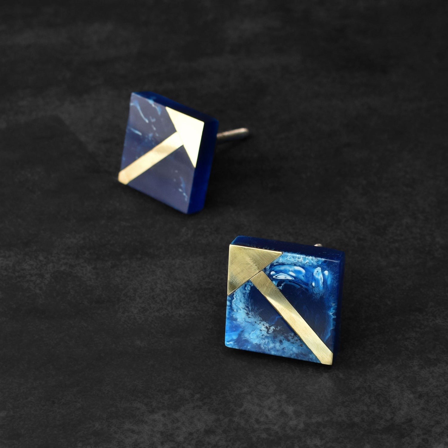 Orvek Milky Blue Resin Brass Drawer Knob