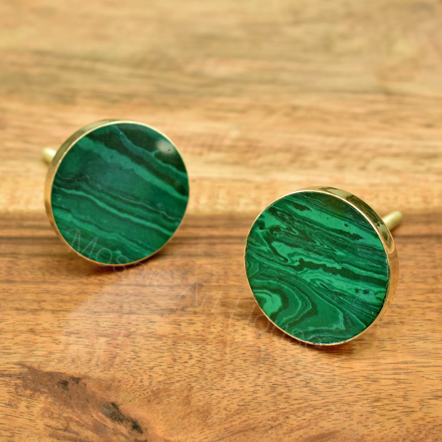 Shamrock Brass Inlay Textured Stone Dresser Drawer Knob