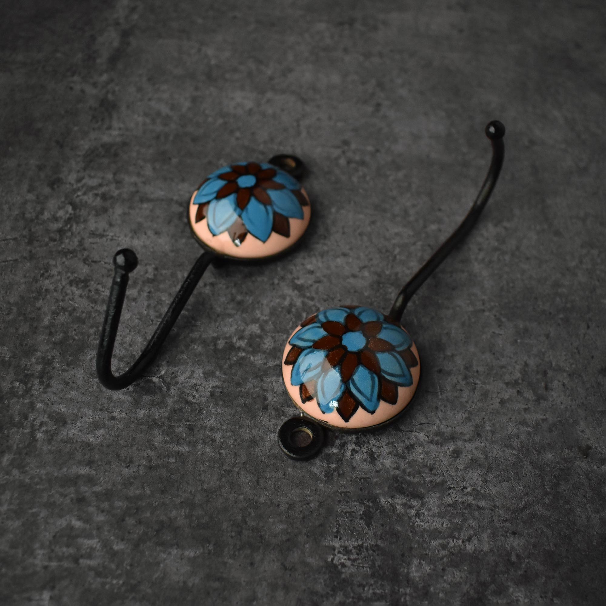 Nila Bloom Blue Ceramic Coat Wall Hook and Keys Hanger