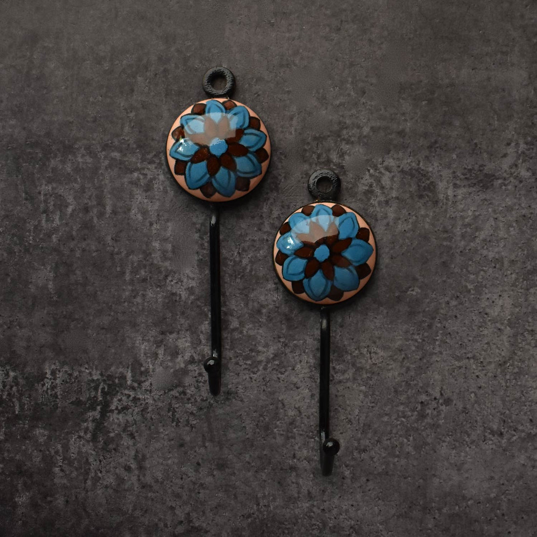 Nila Bloom Blue Ceramic Coat Wall Hook and Keys Hanger