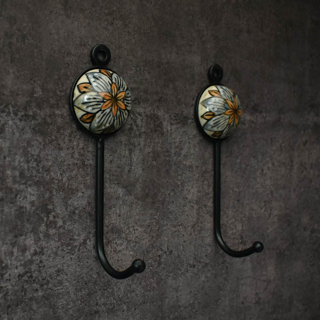 Taupe Petal Floral Ceramic Coat Wall Hook and Keys Hanger