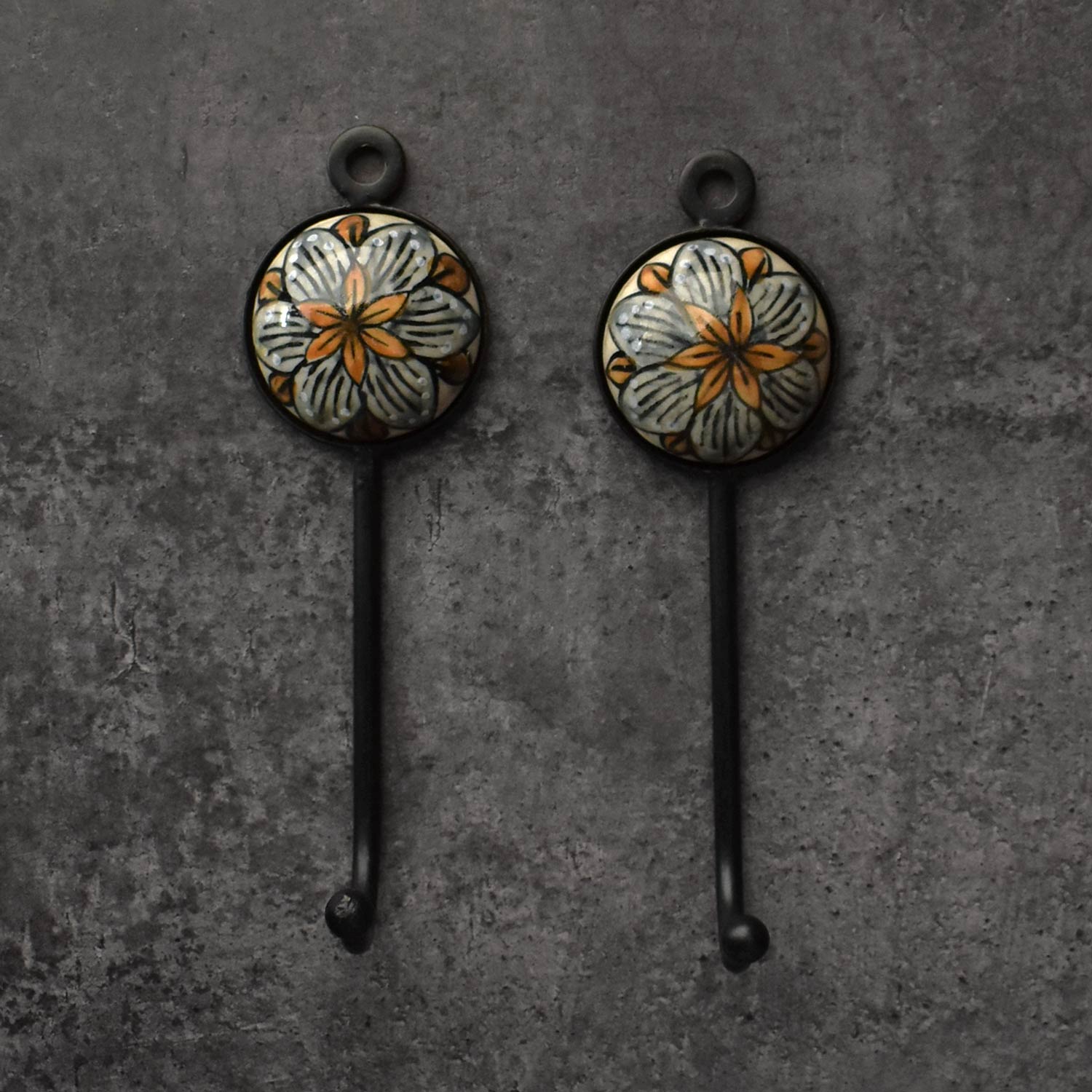 Taupe Petal Floral Ceramic Coat Wall Hook and Keys Hanger