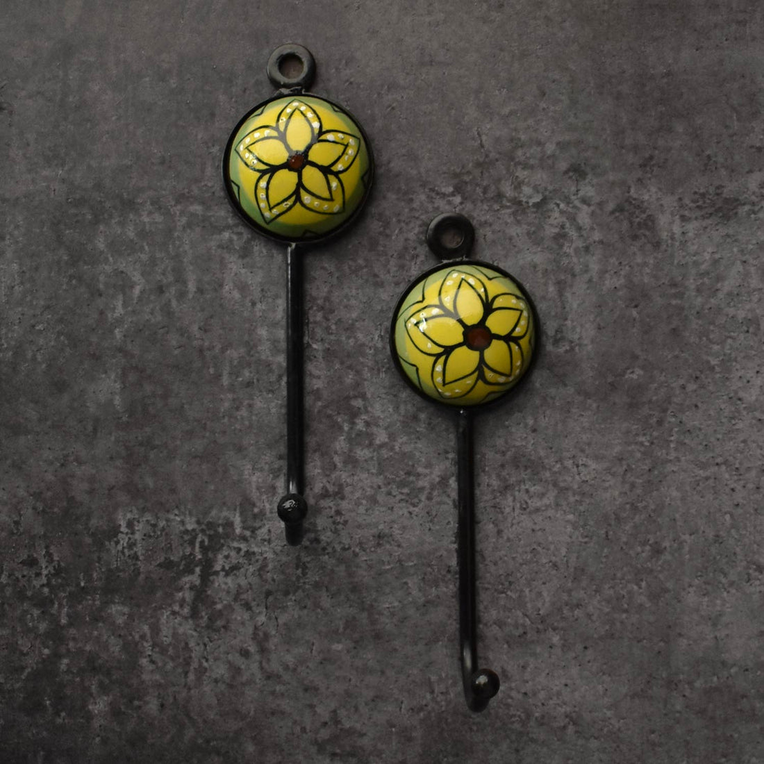 Lime Bloom Floral Ceramic Coat Wall Hook and Keys Hanger