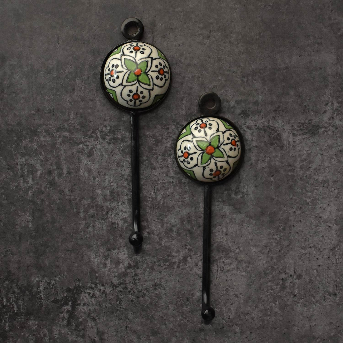 Sage Blossom Floral Ceramic Coat Wall Hook and Keys Hanger