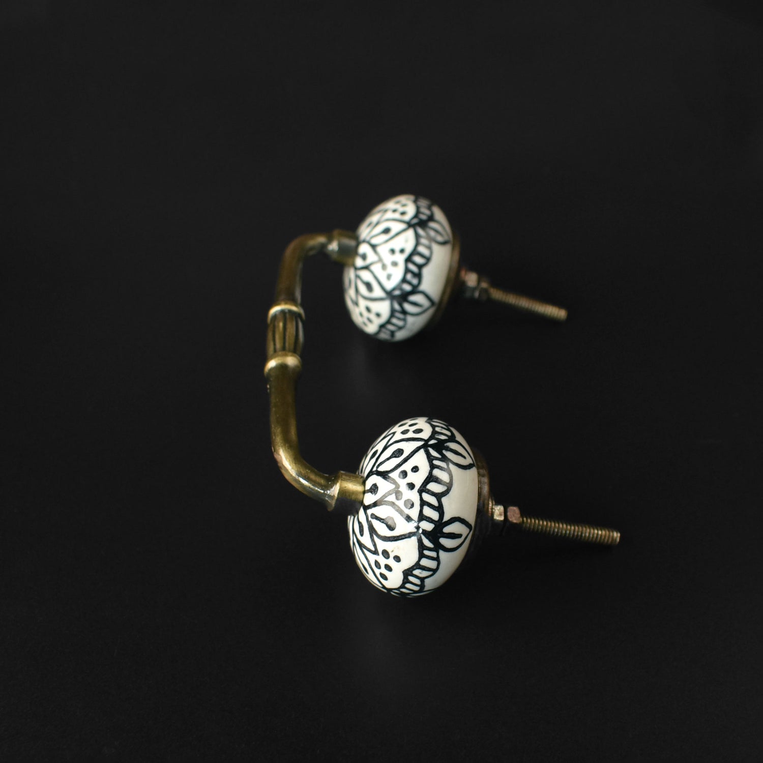 Wyoming Black Floral Ceramic Knob Antique Door Handle and Pull