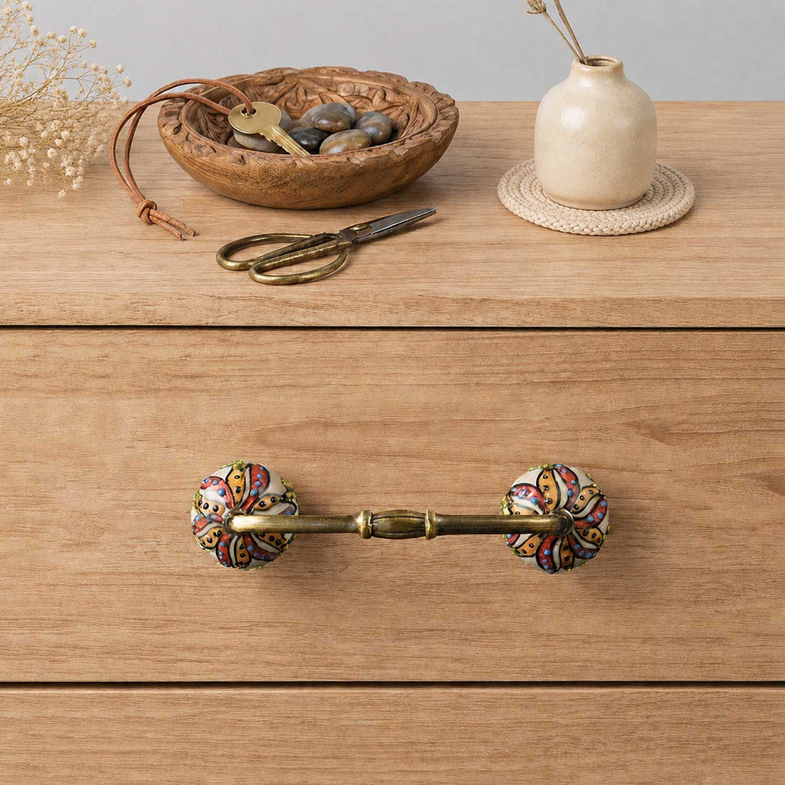 Valetta Floral Ceramic Knob Antique Cabinet Wardrobe Handle