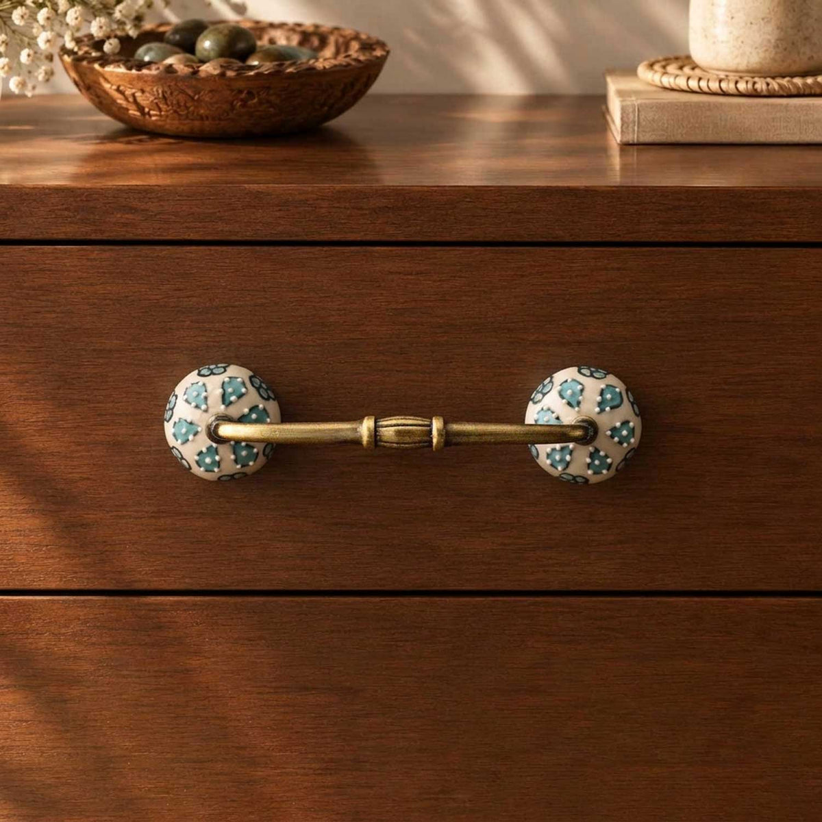 Gwalior Floral Ceramic Knob Antique Cabinet Door Handle