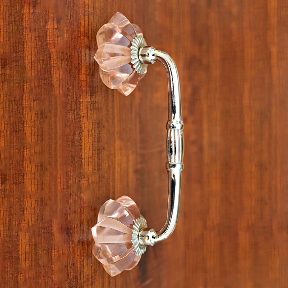 Rufigi Pink Glass Knob Silver Cabinet and Cupboard Handle