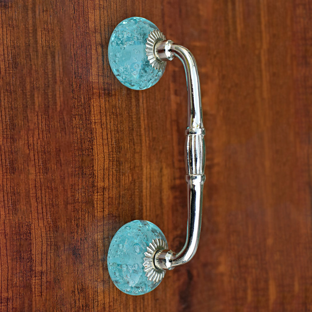Okavango Aqua Bubble Glass Knob Silver Cabinet Door Handle