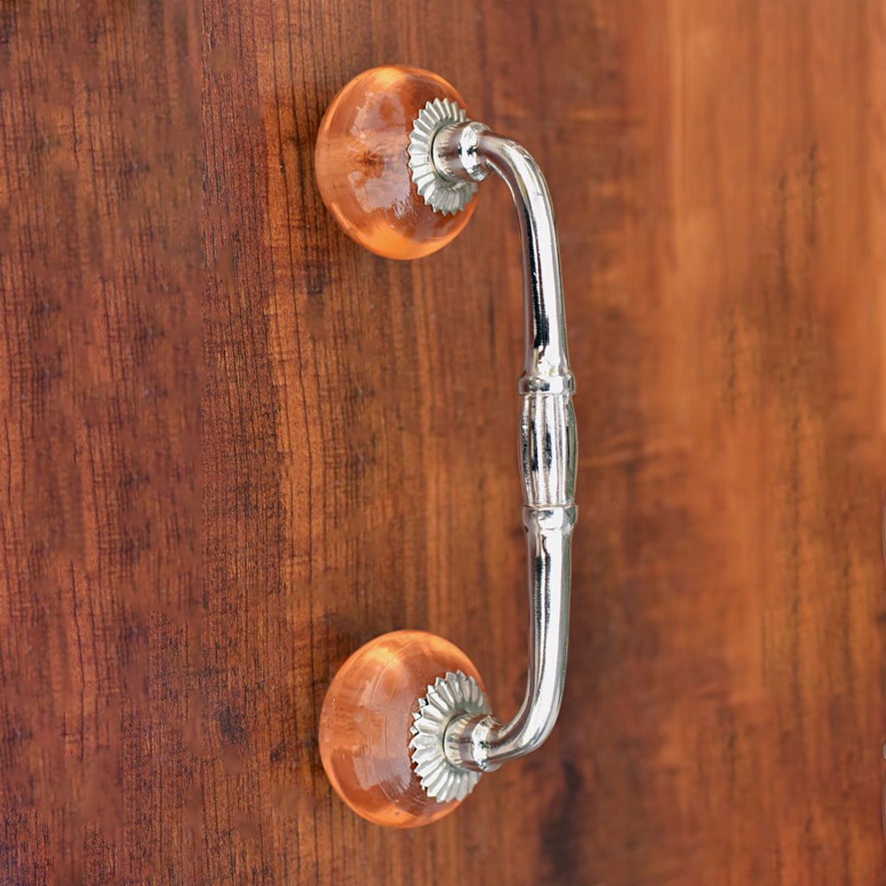 Kafue Orange Glass Knob Silver Cabinet and Cupboard Door Handle