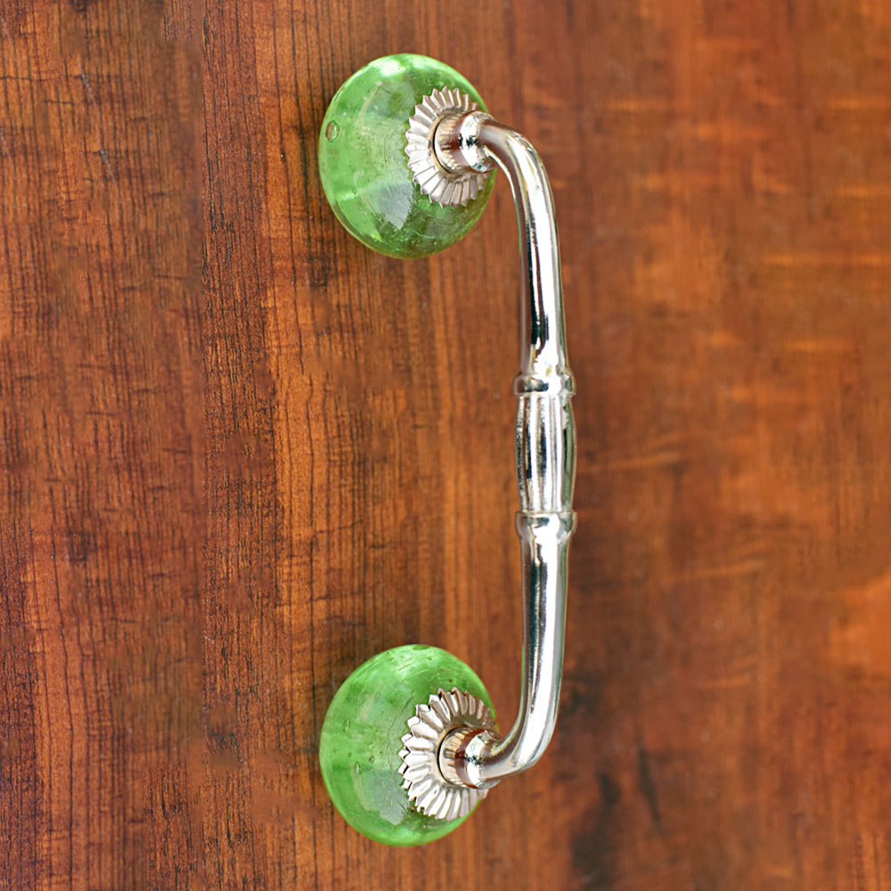 Moulouya Green Glass Knob Silver Cabinet and Cupboard Door Handle