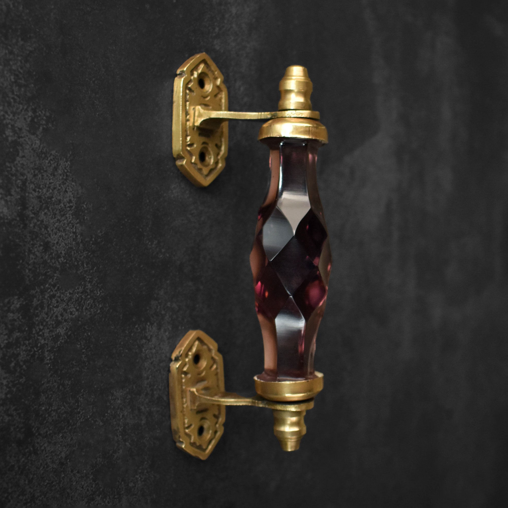 Cairo Maroon Glass Brass Cabinet and Wardrobe Handle