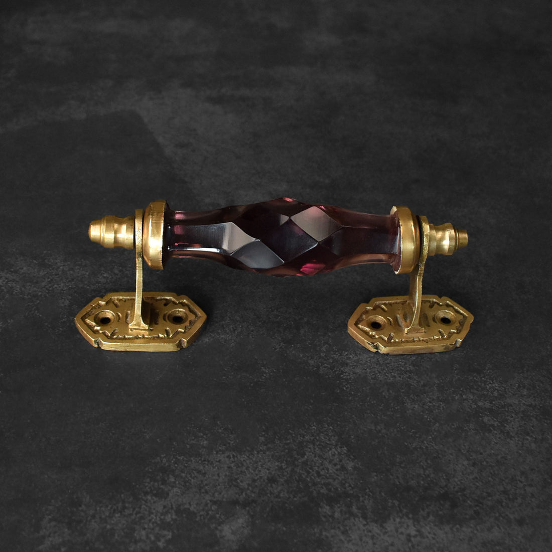 Cairo Maroon Glass Brass Cabinet and Wardrobe Handle