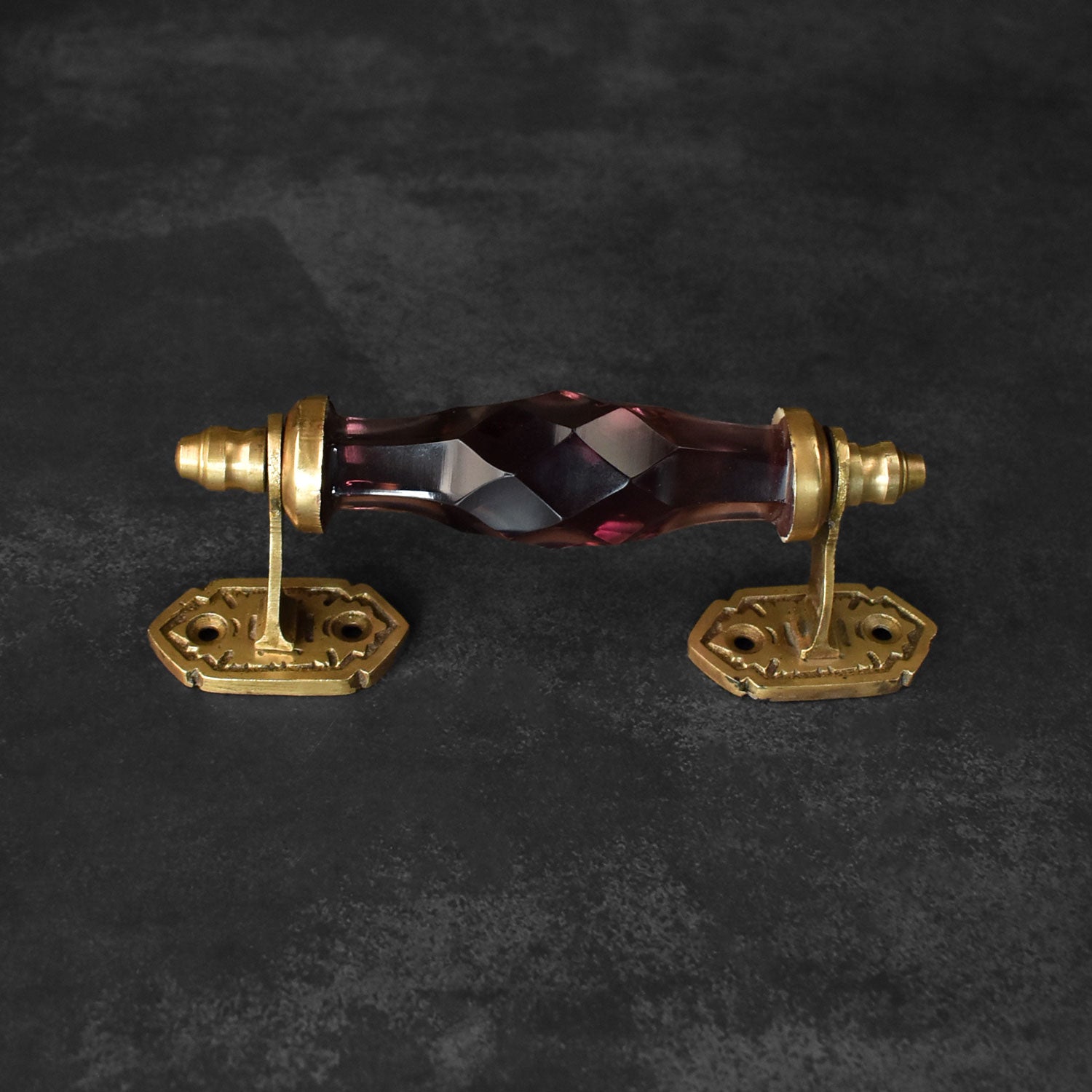 Cairo Maroon Glass Brass Cabinet and Wardrobe Handle