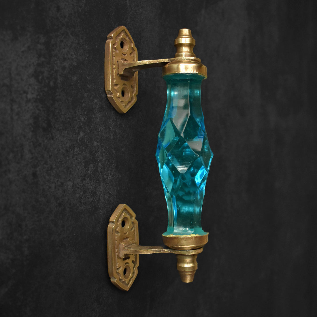 Manama Turquoise Glass Brass Cabinet and Wardrobe Handle