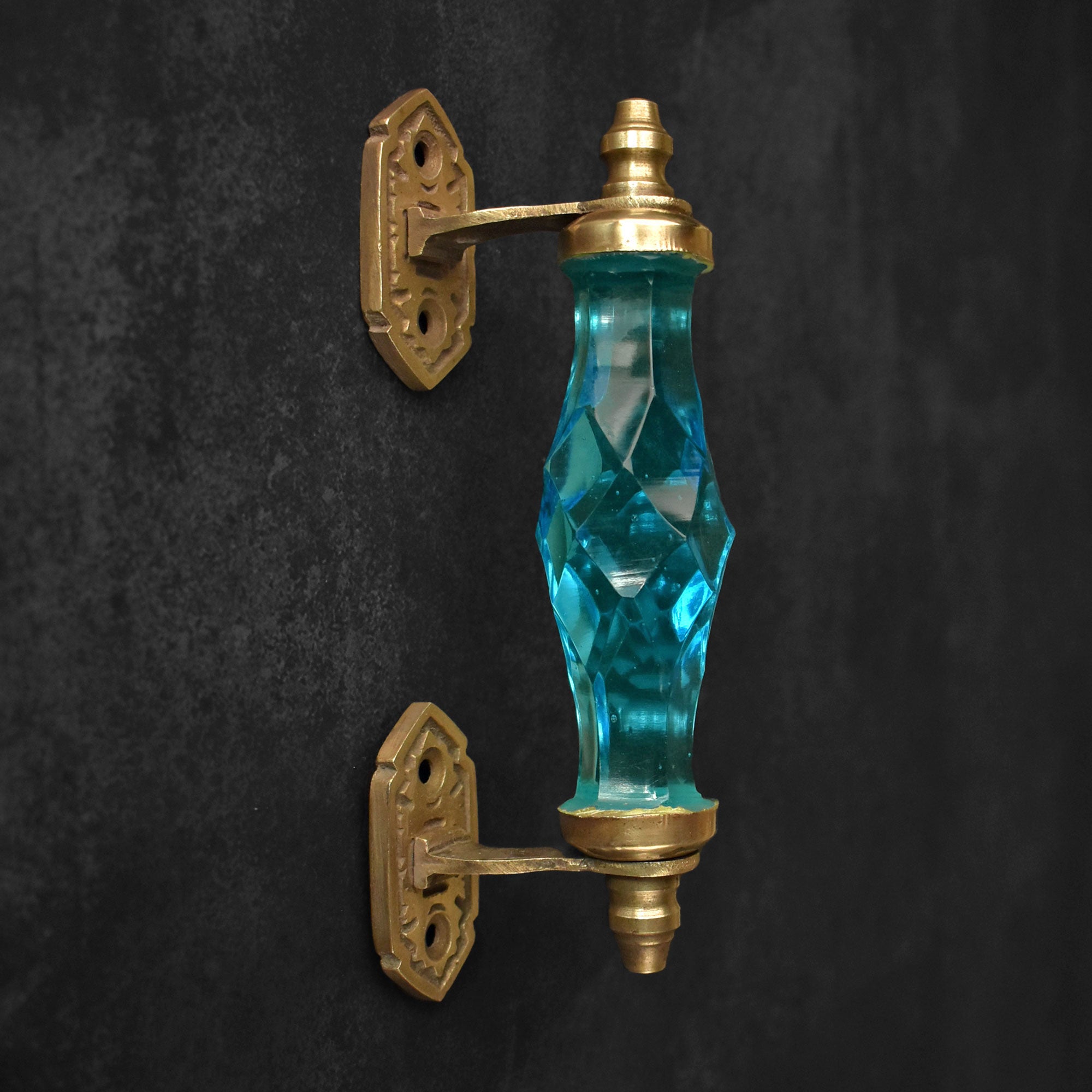 Manama Turquoise Glass Brass Cabinet and Wardrobe Handle