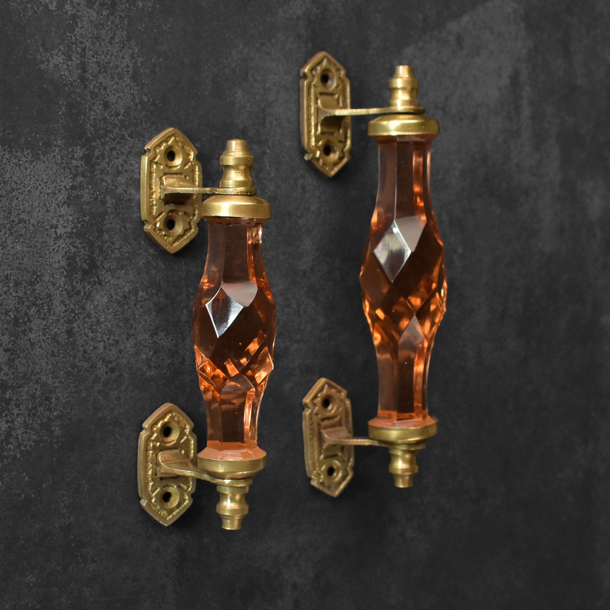 Semey Amber Glass Brass Cabinet and Drawer Handle
