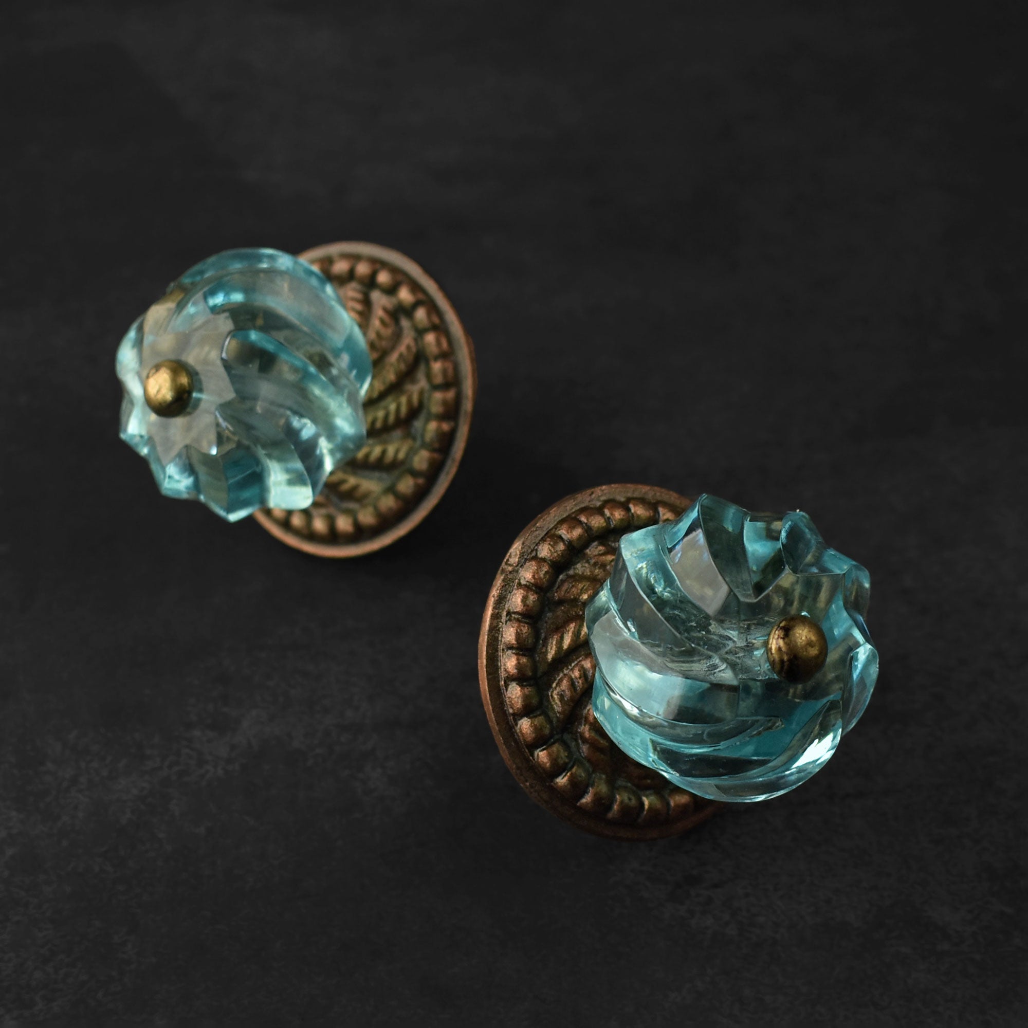 Eiger Blue Swirled Glass Cabinet Door Knob and Pull