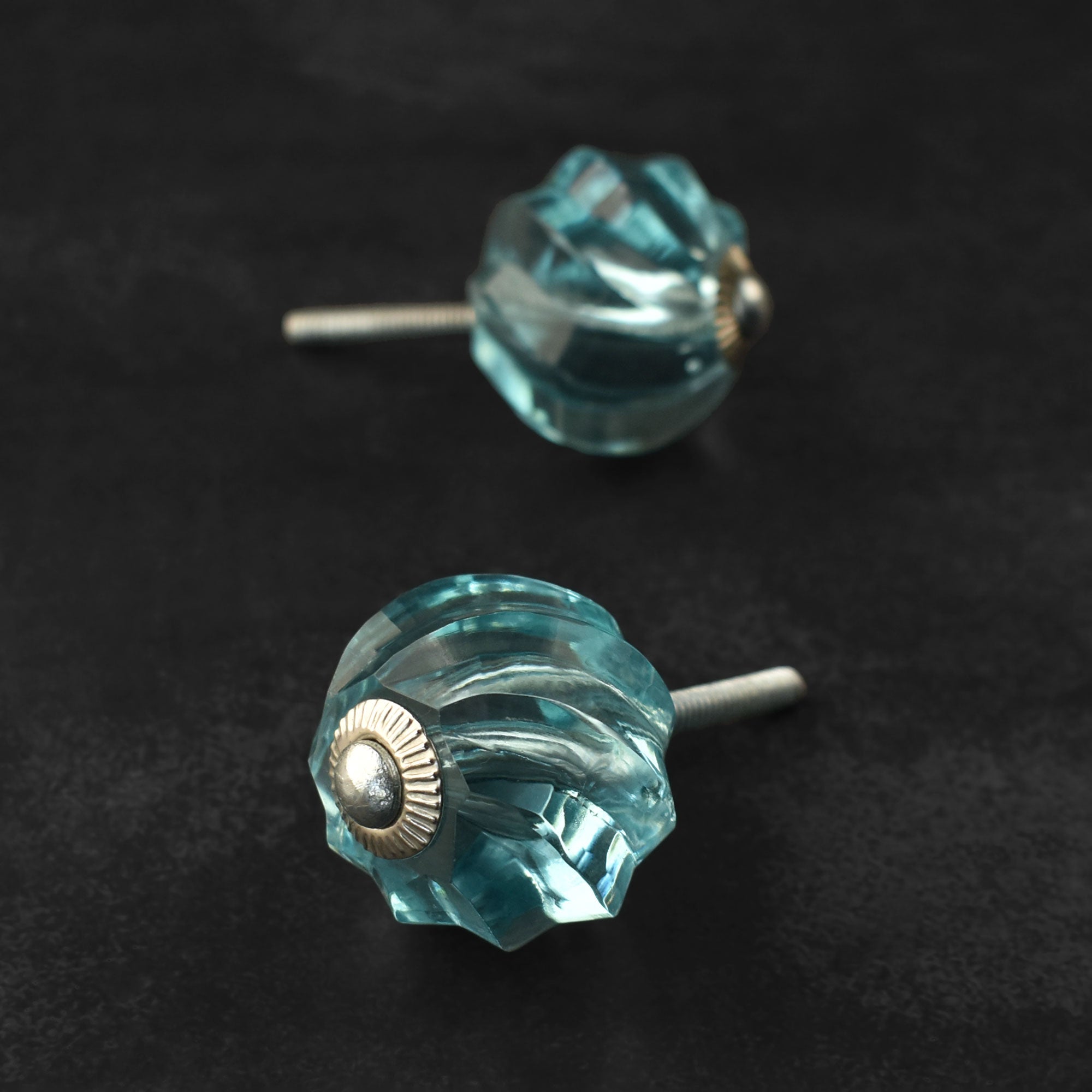 Nefertiti Light Blue Swirled Glass Cabinet Door Knob and Pull