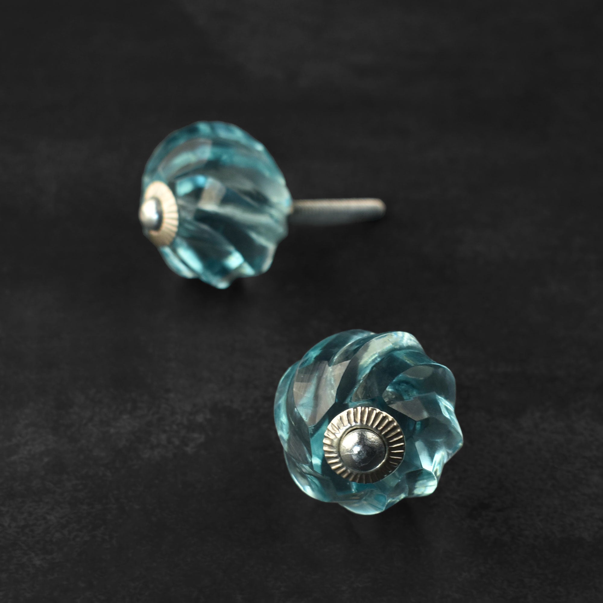 Nefertiti Light Blue Swirled Glass Cabinet Door Knob and Pull