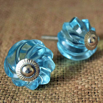 Nefertiti Light Blue Swirled Glass Cabinet Door Knob and Pull
