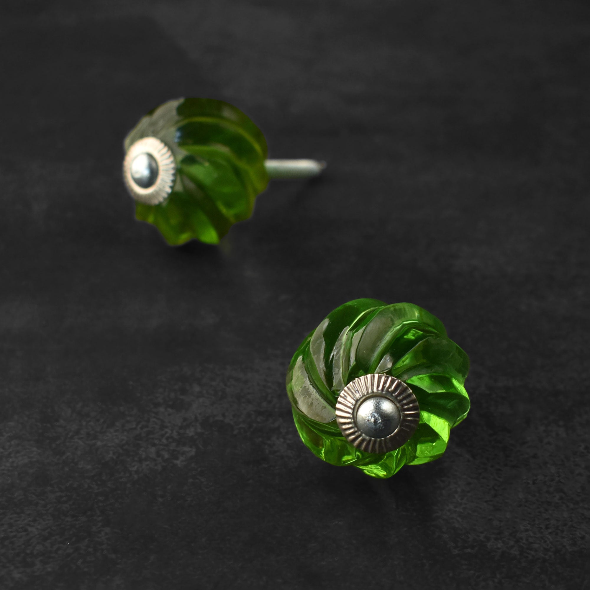 Nefertiti Green Swirled Glass Cabinet Door Knob and Pull