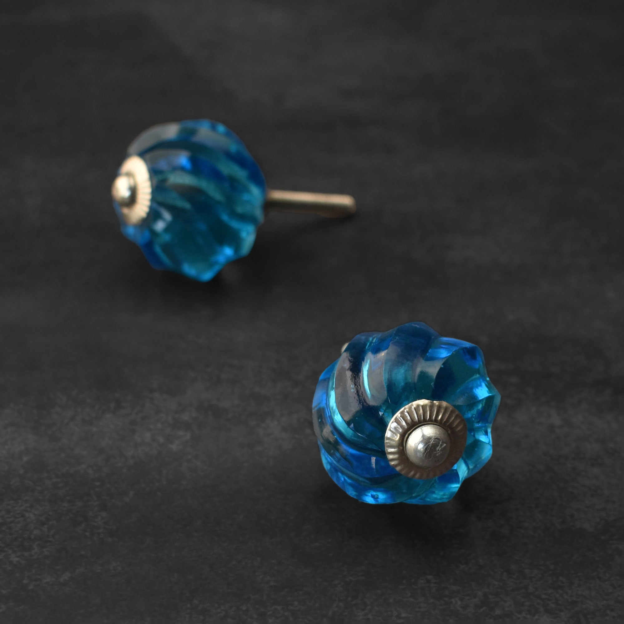 Nefertiti Blue Swirled Glass Cabinet Door Knob and Pull