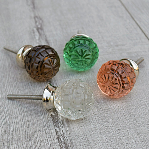 Fuji Round Crystal Glass Dresser Cabinet Knob and Pull