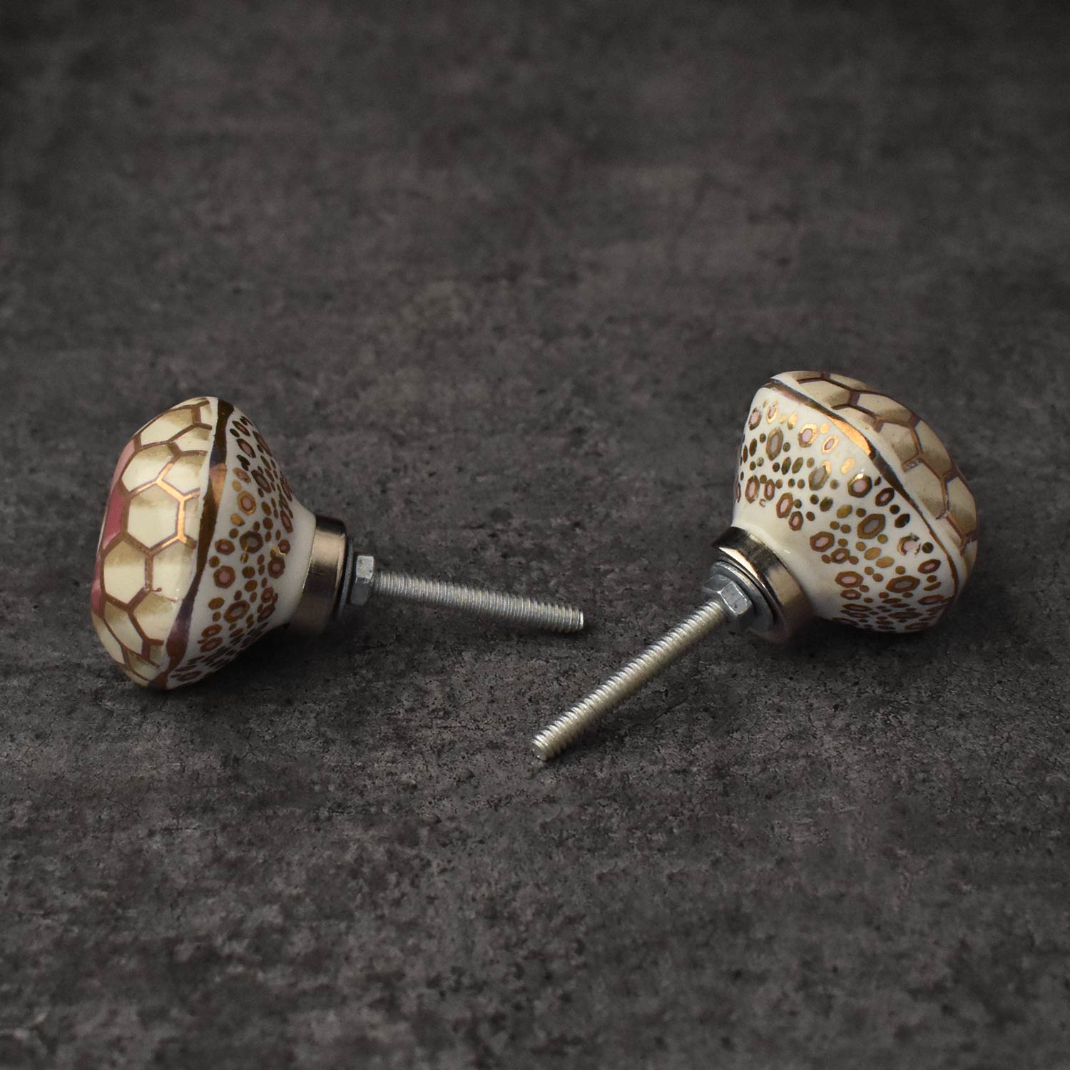 Jivika Ivory Gold Ceramic Drawer Knob