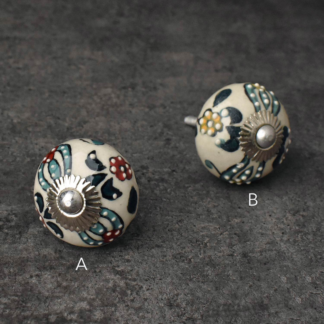 Shabnam Turquoise Floral Ceramic Cabinet Knob