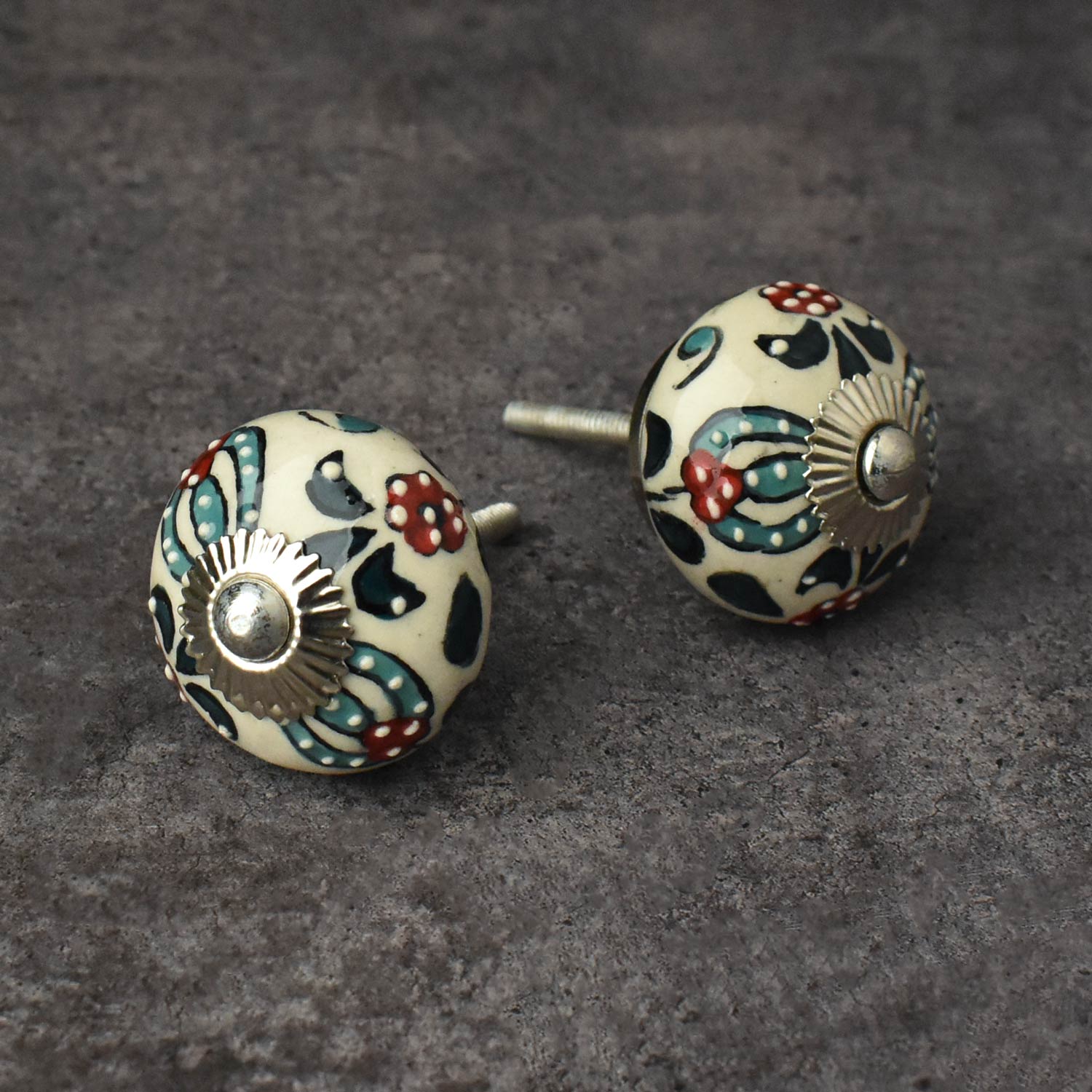 Shabnam Turquoise Floral Ceramic Cabinet Knob