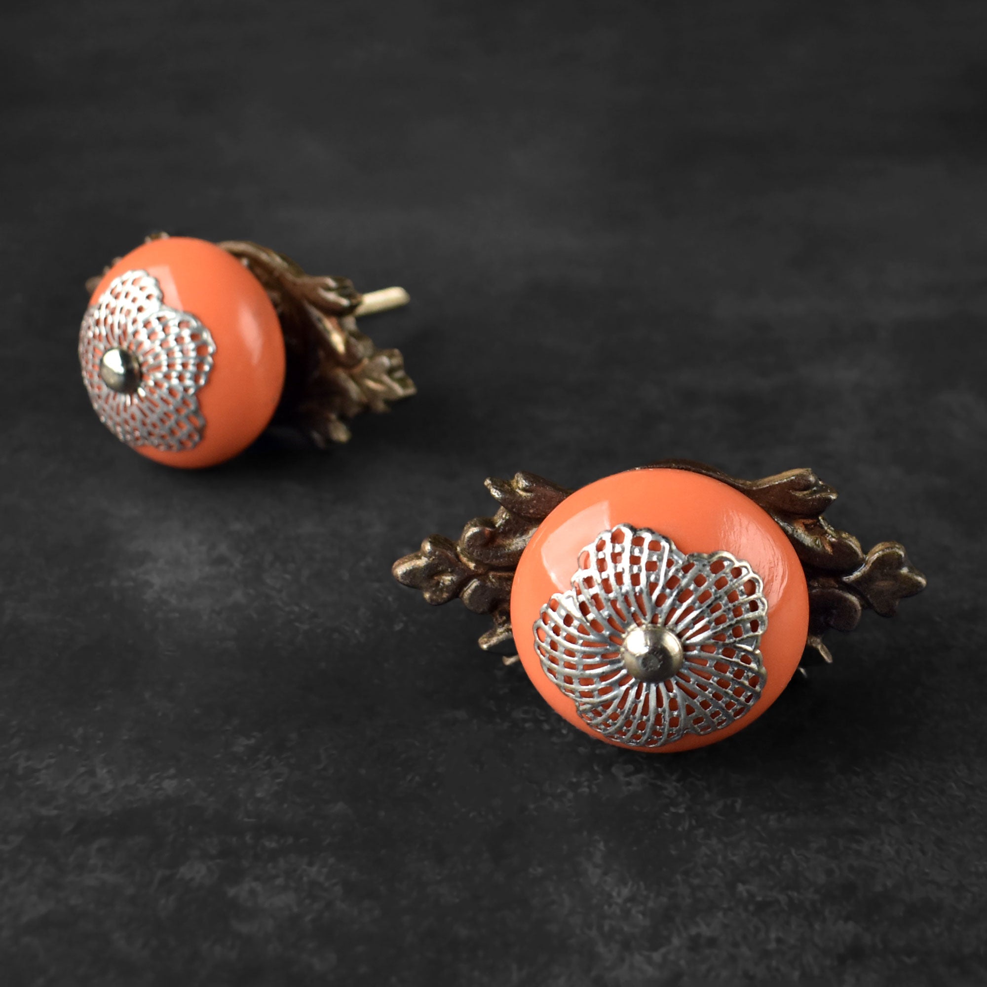 Verra Orange Ceramic Knob with Backplate