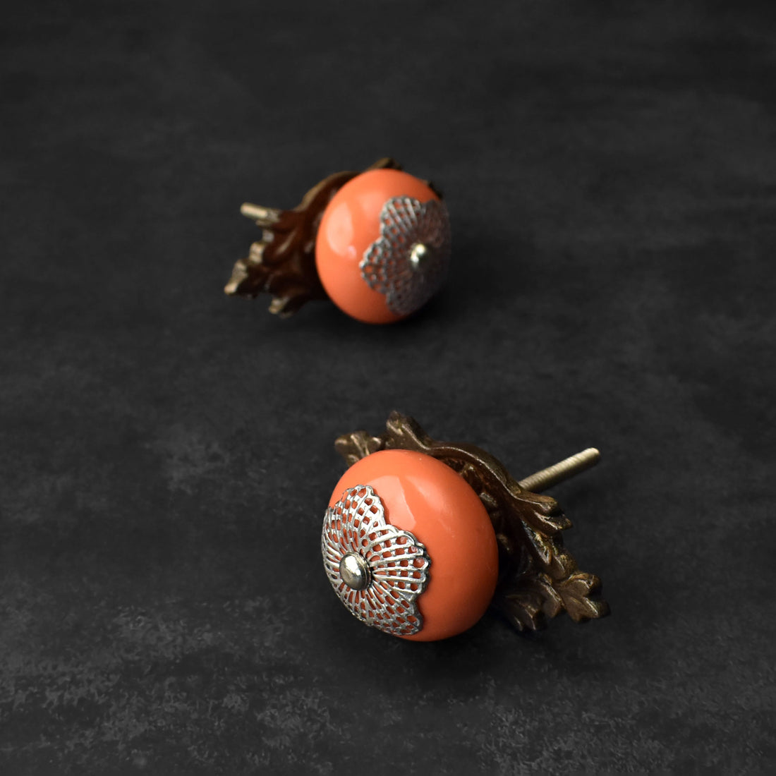 Verra Orange Ceramic Knob with Backplate