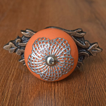 Verra Orange Ceramic Knob with Backplate