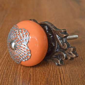 Verra Orange Ceramic Knob with Backplate