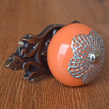 Verra Orange Ceramic Knob with Backplate