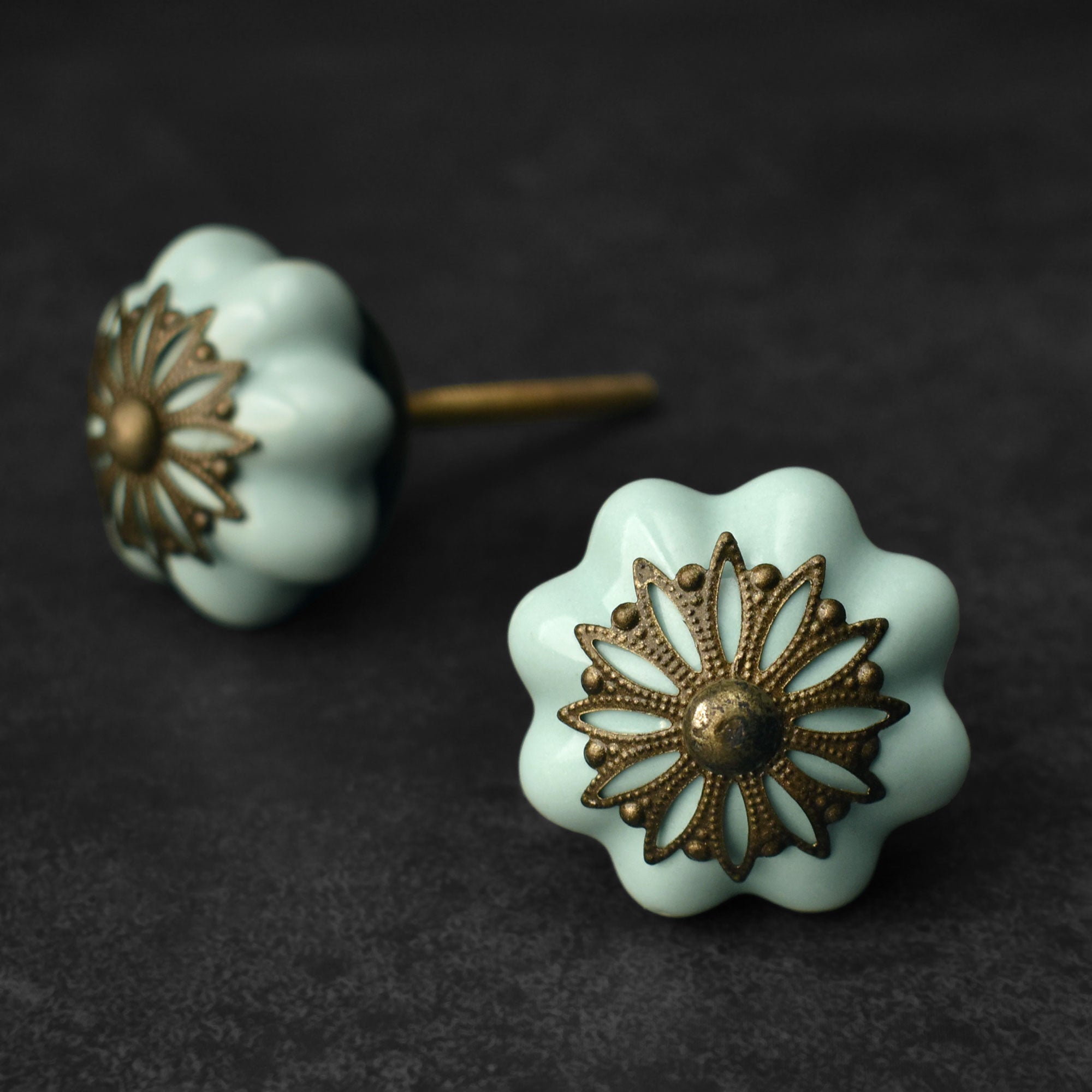 Nebulian Mint Filigree Ceramic Drawer Knob