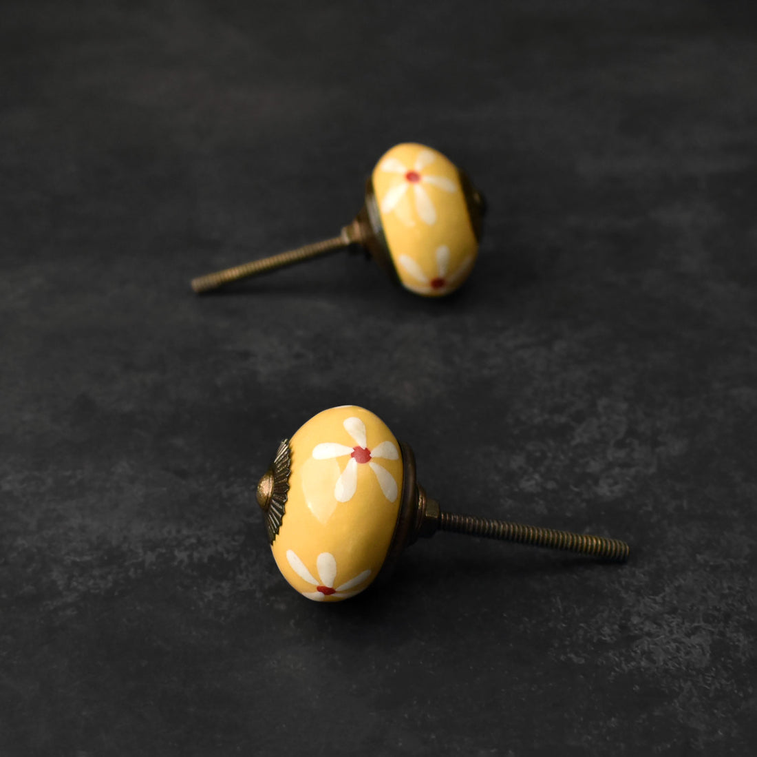 Daisy in Meadow Yellow Ceramic Cabinet Knob