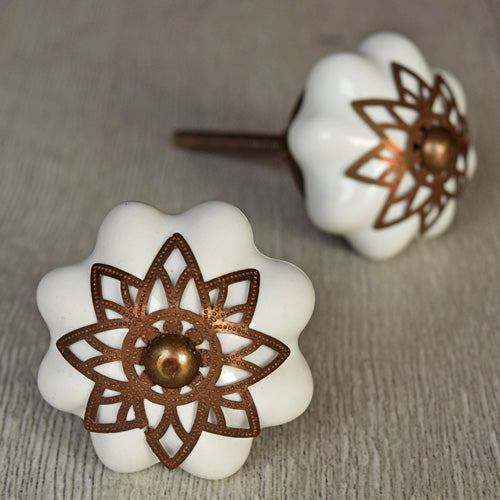 Baroness Brass Filigree Ceramic Cabinet Drawer Knob