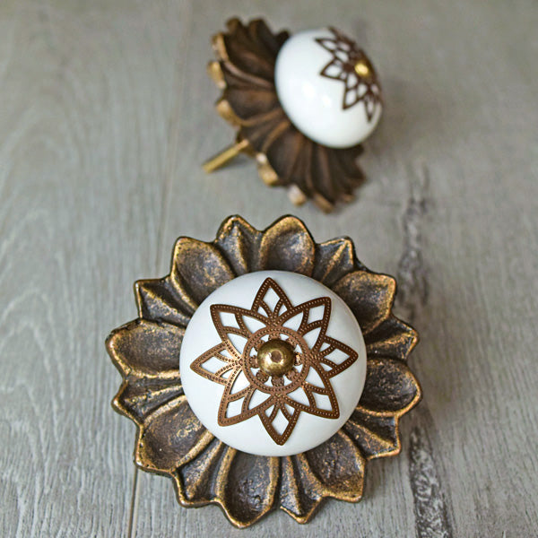 Olin White Ceramic Knob with Antique Backplate