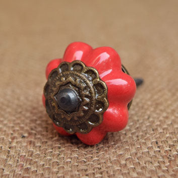 Scarlet Flourish Antique Ceramic Knob