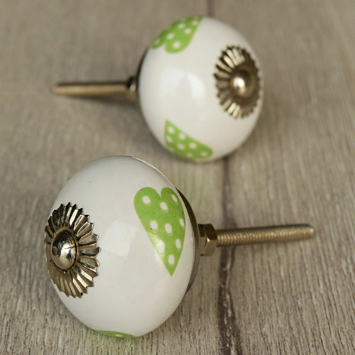 Coeur Green Hearts Ceramic Drawer Knob