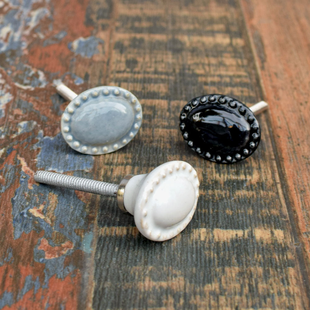 Rune Monotone Oval Ceramic Cabinet Knob