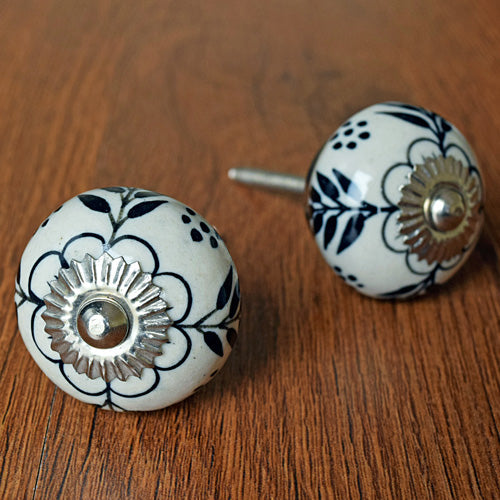 Hortus Black Floral Ceramic Drawer Knob