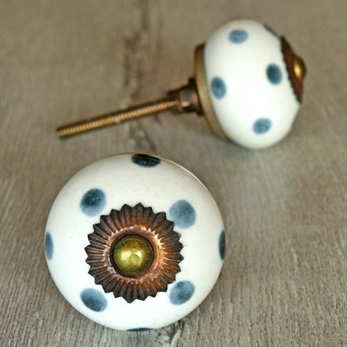 Dottie Grey Polka Dots Ceramic Knob