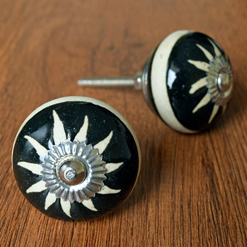 Champleve Etched Floral Ceramic Cabinet Knob