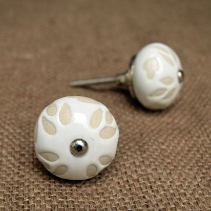 Oleander Etched White Flower Ceramic Knob